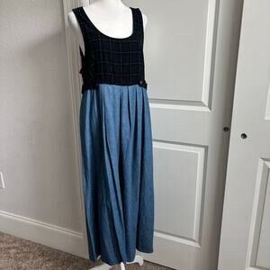 VTG Alexandra Lee 90s Plaid Denim Dress Sz 10 Cottagecore Western Prarie